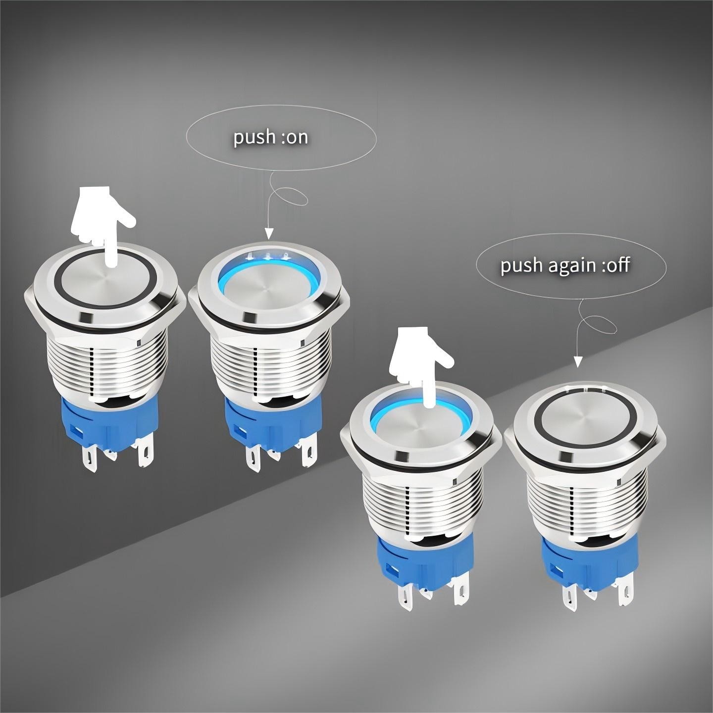 22mm LED Illuminated Self Return Latching Metal Push Button Switch With ...
