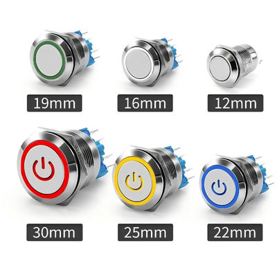 12mm Marine Waterproof Latching Pushbutton LED Switch 12V Light Electronic Push Button Switches Spdt Metal Push Button S