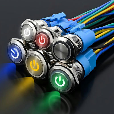 19mm Metal annular Push Button Switch 3v 12V 24V 110V 220V LED Lamp Illumination Waterproof Momentary Latching Switch Ri