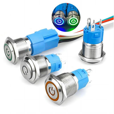 16mm Momentary Latching High Current LED Illuminated IP67 Waterproof Metal Push Button Switches 10A Self-locking With Wire